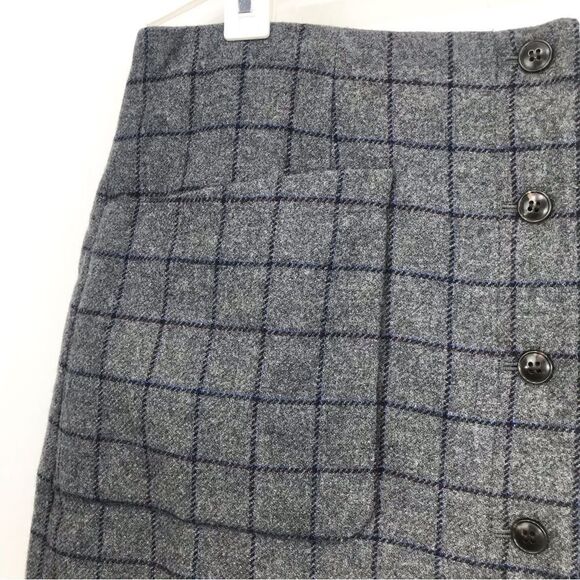Madewell Gray Wool Navy Blue Windowpane Grid Patch Pocket Button Mini Skirt - Picture 7 of 16